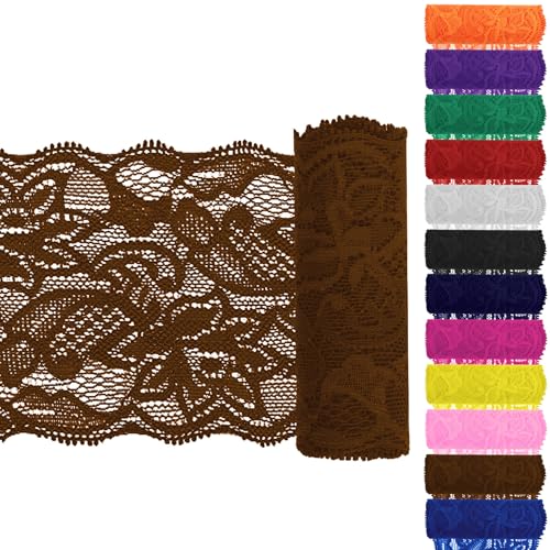Keadic 12PCS 3,15 "Breite 5 Yards lange Spitze Elastische Trim Elastische Spitze Stoff Stretch Elastische Spitze Nähen Spitze Trim Elastic Lace Ribbon Floral Pattern für Nähen Handwerk DIY (Braun) von Keadic