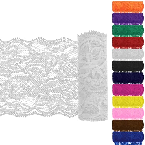 Keadic 12PCS 3,15 "Breite 5 Yards lange Spitze Elastische Trim Elastische Spitze Stoff Stretch Elastische Spitze Nähen Spitze Trim Elastic Lace Ribbon Floral Pattern für Nähen Handwerk DIY (Weiß) von Keadic