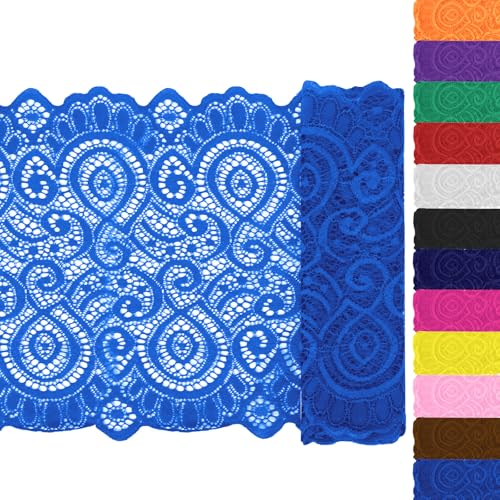 Keadic 12PCS 7,1 "Breite 5 Yards lange Spitze Elastische Trim Elastische Spitze Stoff Stretch Elastic Lace Ribbon Floral Pattern Fabric Lace Blumenspitze für Nähen Handwerk DIY (Blau) von Keadic