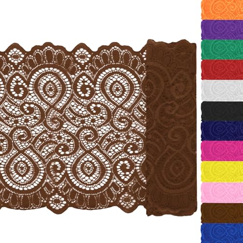 Keadic 12PCS 7,1 "Breite 5 Yards lange Spitze Elastische Trim Elastische Spitze Stoff Stretch Elastic Lace Ribbon Floral Pattern Fabric Lace Blumenspitze für Nähen Handwerk DIY (Braun) von Keadic