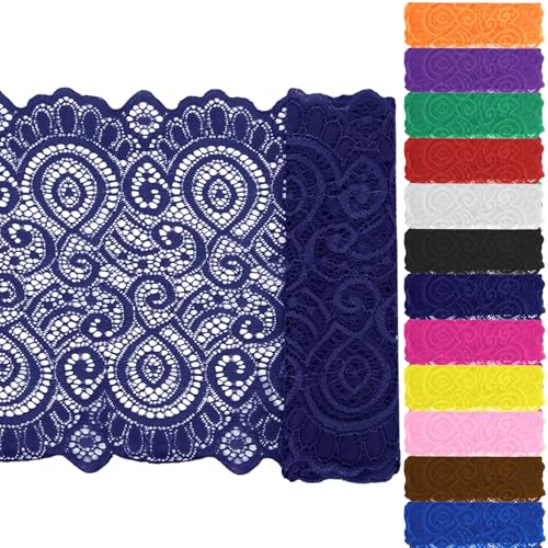 Keadic 12PCS 7,1 "Breite 5 Yards lange Spitze Elastische Trim Elastische Spitze Stoff Stretch Elastic Lace Ribbon Floral Pattern Fabric Lace Blumenspitze für Nähen Handwerk DIY (Dunkelblau) von Keadic