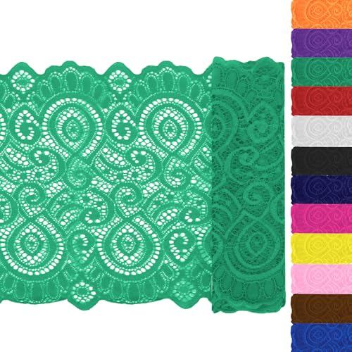 Keadic 12PCS 7,1 "Breite 5 Yards lange Spitze Elastische Trim Elastische Spitze Stoff Stretch Elastic Lace Ribbon Floral Pattern Fabric Lace Blumenspitze für Nähen Handwerk DIY (Grün) von Keadic