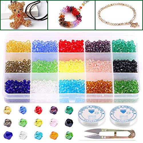 Keadic 1800 Stück 15 Farben 4 mm Doppelkegel Kristallperlen Sortiment Kit mit 2 Stück elastischen Kordeln, für DIY-Perlenprojekte, Armbänder, Halsketten, Ohrringe und andere Schmuckstücke Keadic 1800 Stück 15 Farben 4 mm Doppelkegel Kristallperlen Sortiment Kit mit 2 Stück elastischen Kordeln, für DIY-Perlenprojekte, Armbänder, Halsketten, Ohrringe und andere Schmuckstücke von Keadic