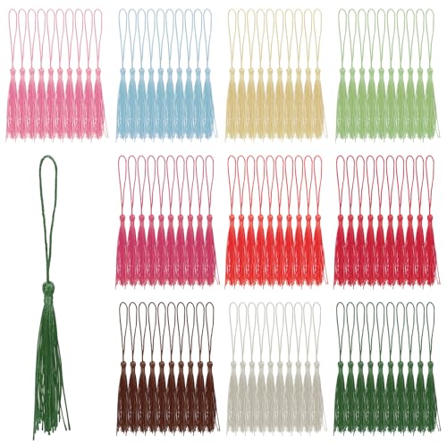Keadic 200 Stück kleine Handwerk Tassels, mehrfarbige seidige Tassels Lesezeichen Tassels Masse weiche Handwerk seidige handgefertigte Mini Tassels mit Schleifen, Tassels Masse,13cm / 5 ", 10 Farben von Keadic