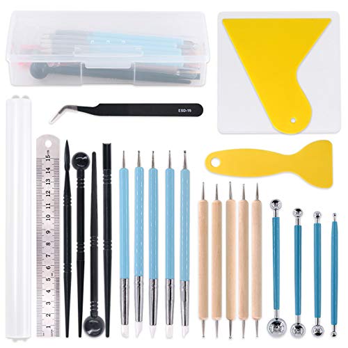 Keadic 24Stück Modelliermasse Modellierwerkzeug-Set, Malpinsel, Holz-Punktierwerkzeuge, Ball-Stylus-Werkzeug, Kunststoff-Kugelstab-Stylus Modellierwerkzeuge, Tonroller, Tonschaber für Modelliermasse Keadic 24Stück Modelliermasse Modellierwerkzeug-Set, Malpinsel, Holz-Punktierwerkzeuge, Ball-Stylus-Werkzeug, Kunststoff-Kugelstab-Stylus Modellierwerkzeuge, Tonroller, Tonschaber für Modelliermasse von Keadic