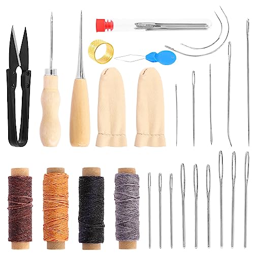 Keadic 27-teiliges Leder-Nähset enthält 4 Farben, gewachstes Garn, große Nähnadeln, Ledernähte-Set, Polsterreparatur-Set für Lederarbeiten, Bastelbedarf Keadic 27-teiliges Leder-Nähset enthält 4 Farben, gewachstes Garn, große Nähnadeln, Ledernähte-Set, Polsterreparatur-Set für Lederarbeiten, Bastelbedarf von Keadic