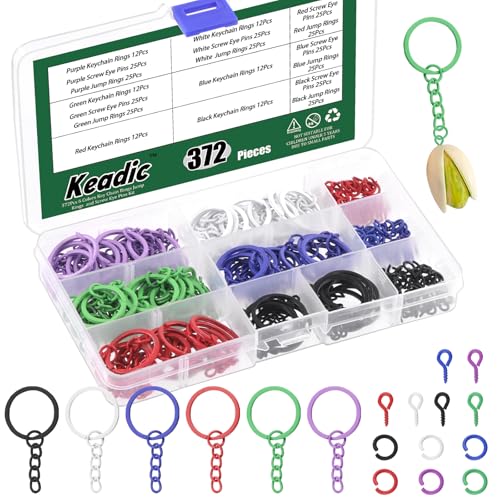 Keadic 372 Stück Schlüsselanhänger Kit enthält gemischte Farben Augenstifte, Open Jump Ring, Schlüsselanhänger mit Kette für DIY Handwerk-8MM 10MM 25MM von Keadic