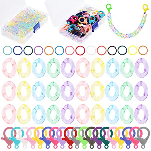 Keadic 400 Pcs Acrylic Linking Rings Assortment Set with Lobster Clasp and Jump Rings, Quick Candy Colors Twist Link Curb Chain Connectors C-Clip Hooks for Chunky Earring Necklace Purse Making von Keadic
