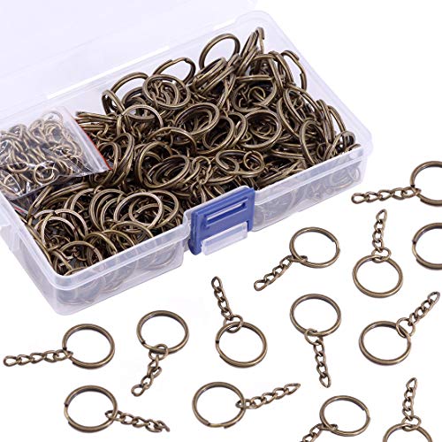 Keadic 450 Stück 20 mm bronzefarbene flache Schlüsselringe mit Kette und Schraubösen-Set, sortierte Schlüsselringe zum Basteln und zur Schmuckherstellung (vernickelt) von Keadic