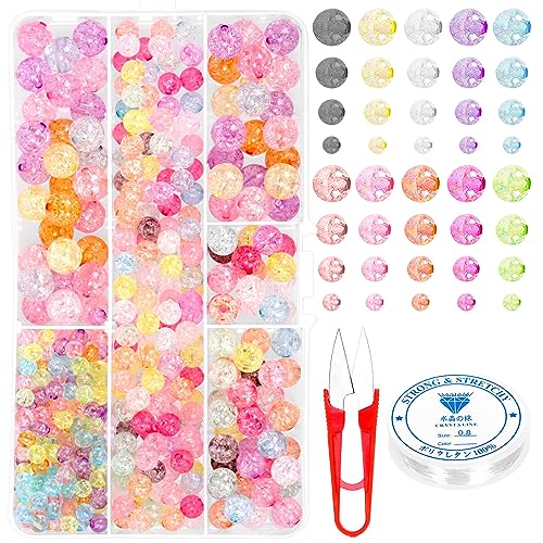 Keadic 502 Stück farbige Acryl-Kristallperlen, sortiertes Set mit elastischer Perlenschnur und Schneider, 6 mm, 8 mm, 10 mm, 12 mm, runde Craquelé-Glasperlen, Ohrringe, Halskette Keadic 502 Stück farbige Acryl-Kristallperlen, sortiertes Set mit elastischer Perlenschnur und Schneider, 6 mm, 8 mm, 10 mm, 12 mm, runde Craquelé-Glasperlen, Ohrringe, Halskette von Keadic