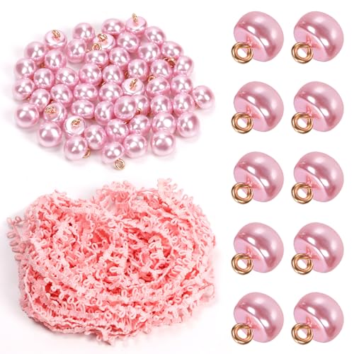Keadic 51Pcs Pink Half Pearl Buttons Set 10 mm Mushroom Half Round Buttons with Sewing Shank Kit for DIY Crafts von Keadic