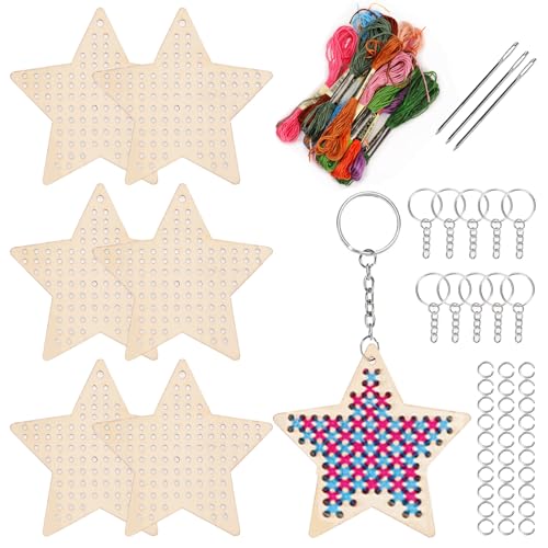 Keadic 64 Stück Sterne Holz Kreuznäht Kits, machen Sie Ihre eigenen 10 Kreuznäht Schlüsselanhänger,Wooden Cross Stitch Kits, Holz Nähset, Kunst & Handwerk Sterne für Anfänger, Mädchen Keadic 64 Stück Sterne Holz Kreuznäht Kits, machen Sie Ihre eigenen 10 Kreuznäht Schlüsselanhänger,Wooden Cross Stitch Kits, Holz Nähset, Kunst & Handwerk Sterne für Anfänger, Mädchen von Keadic