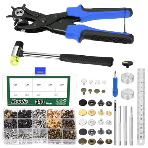 Keadic 730Pcs Snap Befestigungsmittel & Punch Zangen Druckknopf Set Leder Snap Befestigungsmittel Knopf Kit Gürtelloch Puncher für Leder, drehende Punch Zange Kit für DIY Schuhe Kleidung von Keadic