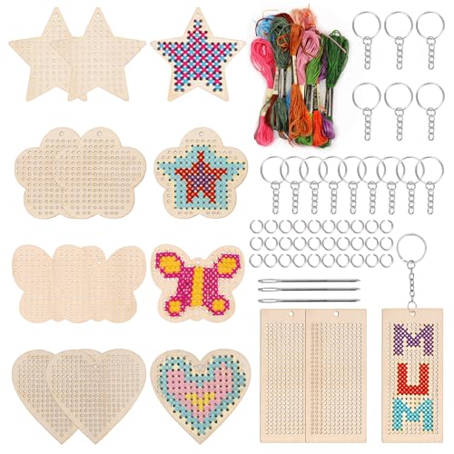 Keadic 78 Stück Holz Kreuznäht Kits 5 Arten, Machen Sie Ihre eigenen 15 Kreuznäht Schlüsselanhänger,Wooden Cross Stitch Kits, Holz Nähset, Kunst & Handwerk Sterne für Anfänger, Mädchen Keadic 78 Stück Holz Kreuznäht Kits 5 Arten, Machen Sie Ihre eigenen 15 Kreuznäht Schlüsselanhänger,Wooden Cross Stitch Kits, Holz Nähset, Kunst & Handwerk Sterne für Anfänger, Mädchen von Keadic