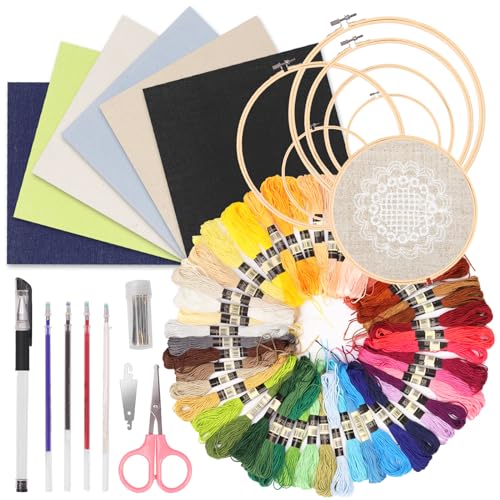 Keadic 78 Stück Stickerei Anfänger Kit enthält 6 Farben Stickerei Stoff, Nähen Maker Stifte, 50 Regenbogenfarben Stickgarn, Kreis Kreuzstich Hoop Ringe, Cutter und Nadeln für Crafting Keadic 78 Stück Stickerei Anfänger Kit enthält 6 Farben Stickerei Stoff, Nähen Maker Stifte, 50 Regenbogenfarben Stickgarn, Kreis Kreuzstich Hoop Ringe, Cutter und Nadeln für Crafting von Keadic