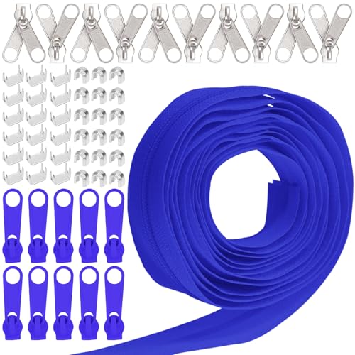 Keadic 81Pcs #5 Nylon Zipper Tape Set mit 10 Yard Nylon Spule Reißverschlüsse, 20 Metall-Reißverschluss-Schieber, 20 unten Stops, 40 Top Stop für DIY Nähen liefert (Dunkelblau) von Keadic