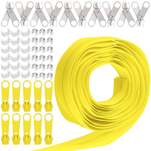 Keadic 81Pcs #5 Nylon Zipper Tape Set mit 10 Yard Nylon Spule Reißverschlüsse, 20 Metall-Reißverschluss-Schieber, 20 unten Stops, 40 Top Stop für DIY Nähen liefert (Gelb) von Keadic
