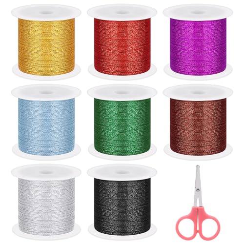 Keadic 9Pcs 400 Meter/437 Yards metallische Lametta Faden Sortiment Set mit Cutter, 8 Farben 1mm Nicht dehnen Handwerk Machen Schnur, 1mm Geschenkpapier Band für Schmuck Machen Keadic 9Pcs 400 Meter/437 Yards metallische Lametta Faden Sortiment Set mit Cutter, 8 Farben 1mm Nicht dehnen Handwerk Machen Schnur, 1mm Geschenkpapier Band für Schmuck Machen von Keadic