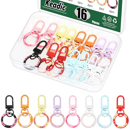 Keadic Karabinerhaken in 8 Farben, runde Karabinerhaken, niedlicher Metall-Schlüsselanhänger-Ring, runde Karabiner-Clips, buntes Schlüsselanhänger-Set für Schlüsselanhänger, Schnalle, Taschen Keadic Karabinerhaken in 8 Farben, runde Karabinerhaken, niedlicher Metall-Schlüsselanhänger-Ring, runde Karabiner-Clips, buntes Schlüsselanhänger-Set für Schlüsselanhänger, Schnalle, Taschen von Keadic