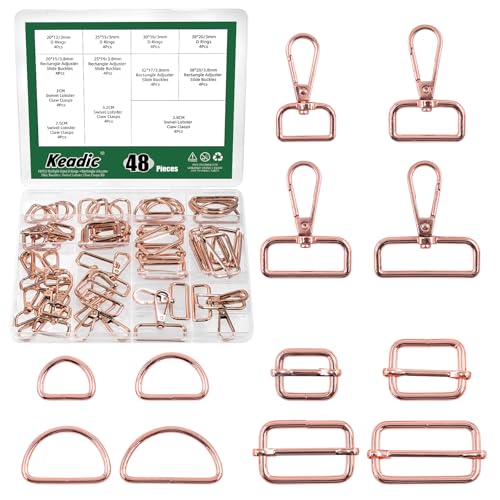 Keadic Mixed Size Swivel Clasps, D Ring Swivel Lobster Clasp, Key Chain Clip Hooks for Lanyard and Sewing (Rose Gold) von Keadic