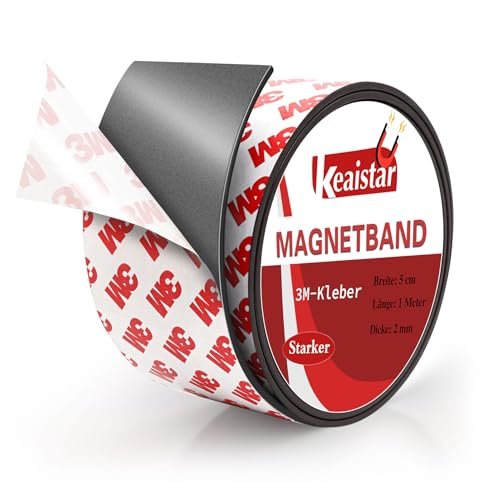 Keaistar Magnetband Selbstklebend, 3M-Kleber Magnetstreifen Selbstklebend Extra Stark Metallklebeband, Verbreitern und Verdicken Metallband Selbstklebend (1M x 5 cm x 2 mm) von Keaistar