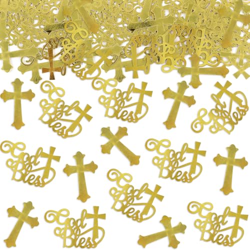 Konfetti, Gott Segen, Kreuz, Beten, Tisch-Konfetti-Dekorationen für Party, Babyparty, Geburtstag, Party, Dekorationen, Zubehör, 100 Stück (Gold 2) von Keaziu