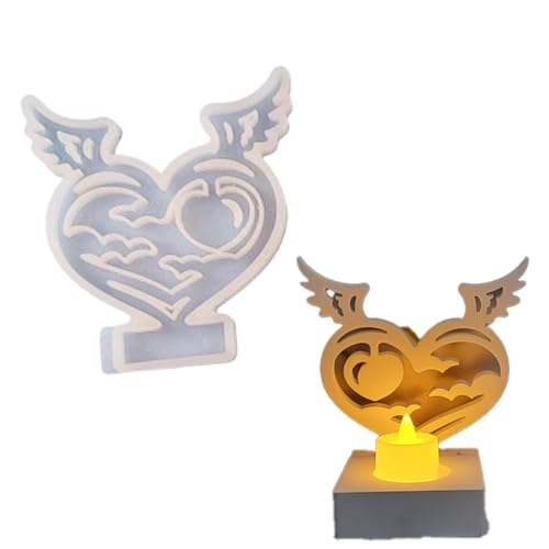 Silikonformen Gießformen,DIY Silikonform Kerzenhalter,Silikon Gießform Kerzenhalter,Gipsformen zum Gießen Gießformen Silikon für Einschulung Geschenk,Weihnachten,Halloween (Engelsflügel Herzen) von Keboygym