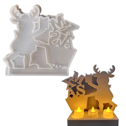 Silikonformen Gießformen,DIY Silikonform Kerzenhalter,Silikon Gießform Kerzenhalter,Gipsformen zum Gießen Gießformen Silikon für Einschulung Geschenk,Weihnachten,Halloween (Weihnachtselch) von Keboygym