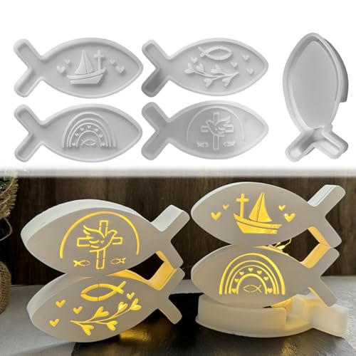 Silikonformen Gießformen Fisch, Silikonform Kommunion, 4+1 Stück Gießformen Silikon Fische 3D Gipsformen zum Gießen DIY Gießform Fisch Silikonform Fische Giessformen für Kommunion Deko (5 pcs) von Keboygym