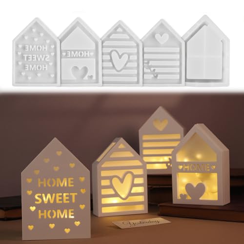Silikonformen Gießformen Häuser, 4 Stück Silikonform Haus, Silikonformen Gießformen Frühling Sweet Home/Liebe/Hohles Haus, Gießformen Silikon Häuser, Silikonform Sommer, Gießform Haus(4 haus) von Keboygym