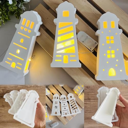 Silikonformen Gießformen Leuchtturm, 3-teilige set Gießformen Silikon Haus, Gießform Maritime Häuser 16 * 7.7cm, Silikonform Frühling-Sommer Haus DIY-Geschenkideen für Handwerk (3 Leuchtturm) von Keboygym