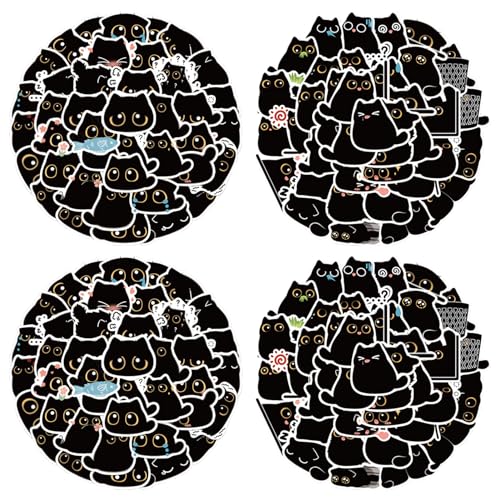 Keboyoe 160 Stück Niedliche Schwarze Katze Aufkleber Set Nette Katze Aufkleber für Laptop Niedliche Katze Sticker Kawaii Wasserdichte für Wasserflaschen, Scrapbook, Fahrrad, Notebook, von Keboyoe