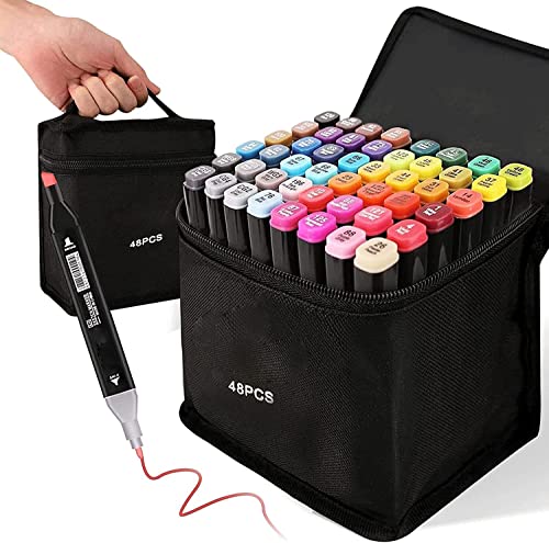Kebuye Alkohol Marker, 48 Farben Alcohol Marker, Alkohol Permanenter Marker Set Twin Tip Marker Stifte FüR Lesezeichen, Manga, Design, Malerei, Zeichnung von Kebuye