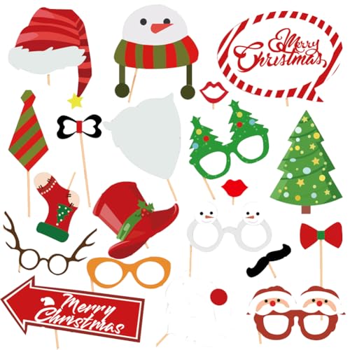 Weihnachten Photo Booth Fotorequisiten Kit, Weihnachtsparty Brille, Graduation Party Supplies Kit,Weihnachten Photo Booth Requisiten Kit für Erwachsene Kinder Weihnachtsdekoration Zubehör von KedidO