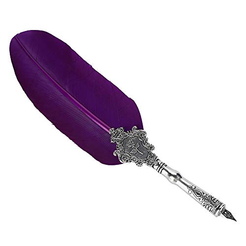 Keenso Vintage European Retro Quill Alloy Feather Writing Stift Set mit Tintenflasche für Freunde Lehrer Familienbox (PURPLE) von Keenso