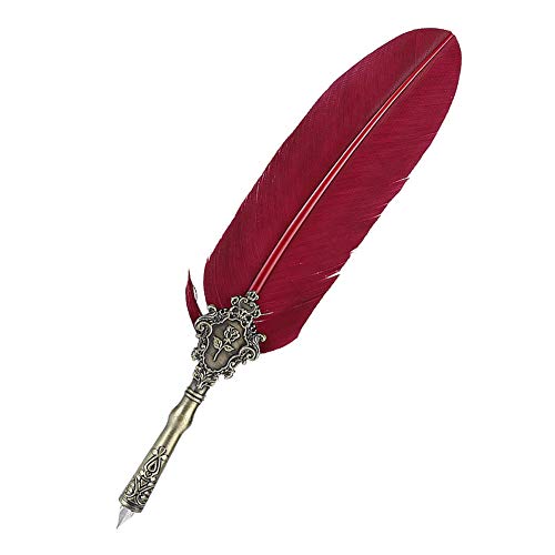 Keenso Vintage European Retro Quill Alloy Feather Writing Stift Set mit Tintenflasche für Freunde Lehrer Familienbox (WINE RED) von Keenso