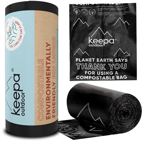 Keepa Outdoor kompostierbare Toilettenbeutel, schwarz, 20 Stück mit je 40 l, reißfest, geruchsdicht und nahezu intransparent für den Biomülleimer in der Küche und Campingtoiletten von Keepa Outdoor