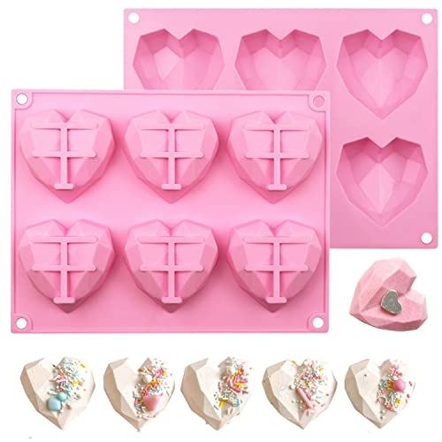 3D-herzförmige Silikonformen für Valentinstag, 6 Mulden, antihaftbeschichtet, leicht zu lösen, Diamant-Herzform, für heiße Schokoladenbomben, Kerzen, Seifen, Kuchen (1 Stück) von Keepatyart