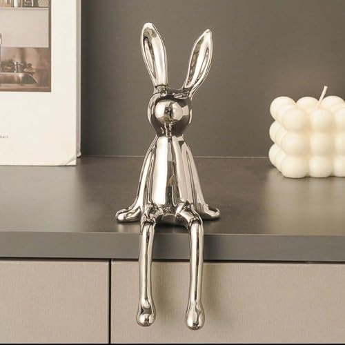 Brass Sitting Bunny, Sitting Bunny for Shelf, Osterhase Keramik, Ostern Deko Tisch Osterdeko Modern Hasen Keramik Osterhase, Hase Deko Easter Dekorationen Innen Easter Tischdeko (Silber) von Keeplus