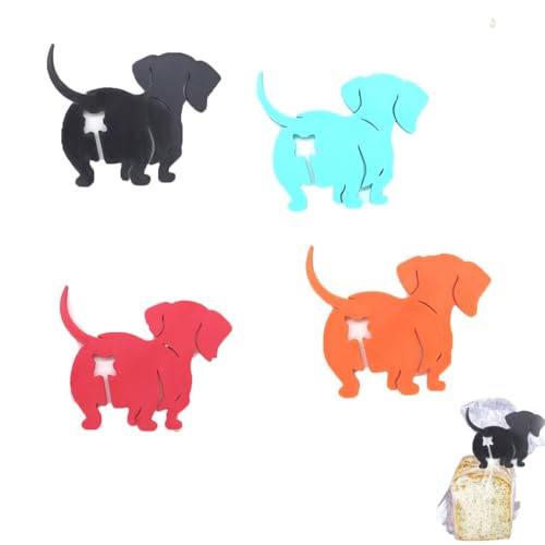 Dachshund Bread Bag Clip, Butt Bread Clip, 3D gedruckte wiederverwendbare Hund Katze Brotbeutel Clips, Snacks Beutel Verschluss klammern, Festigkeitssiegel, Verschluss Klammern für Beutel (4Stk) von Keeplus