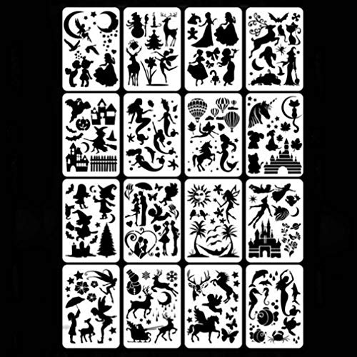 Fast Draw Stencil Art Templates - 16 Stück Schablonen, aus Kunststoff, Zeichenschablonen Muster für Bullet Journal, Scrapbooking, Fotoalbum, Gästebuch, DIY Geschenkkarten,Kinder von Awoe