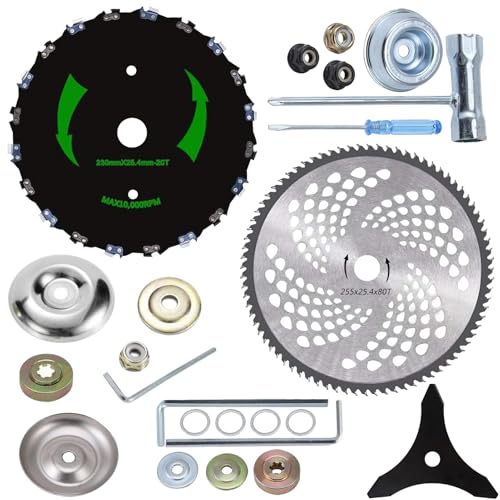 25.4CM/10IN Zähne Hartmetallbestückte Klingen und 25.5CM/10IN 80T Klingen mit Universal-Adapter-Set, für Freischneider Trimmer,Unkrautfresser,Motorsense Kompatibel mit Husqvarna,Stihl,Oregon (01, 01) von Keho Keho Kehongdun