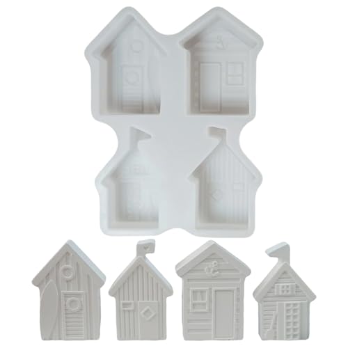 4 Stück Silikonformen Gießformen Häuser,Silikonform Haus Kerzenformen Zum Gießen mit Fenster,Silikonform Mini Häuser,DIY Kerzenform Seifenform Epoxidharz Formen für Seife Gips (01) von Keho Keho Kehongdun