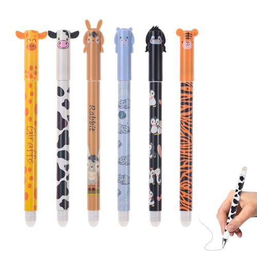 6er Pack Radierbarer Kugelschreiber,2025 Radiergummis Gelstiften mit Wärmeempfindlicher Tinte,Verschiedene Gehäusedesigns,0.5mm Spitze,Cartoon Erasable Pen für Kinder Studenten Geschenk (04) von Keho Keho Kehongdun