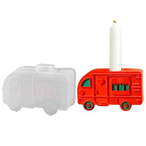 Keho Keho Kehongdun Camping Bus Silikonform Kerzenhalter, 3D Silikonformen Gießformen Beton Gießform für DIY Kerzen Blumentöpfe Heimdekor Vorratsgefäß Handwerk Ornamente, Rot von Keho Keho Kehongdun