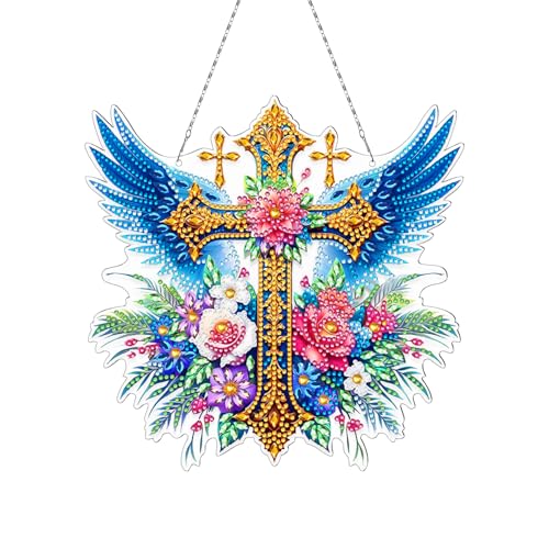 Diamond Painting Anhänger,5D Diamond Painting Erwachsene Kinder Kreuzen Schmetterling Blumen Fensterbilder mit Kette,Bastelset für Erwachsene DIY Diamant Painting Fensterbilder Ornamente für Wand (02) von Keho Keho Kehongdun
