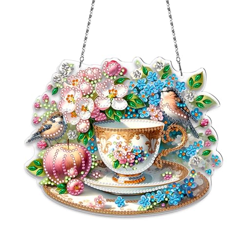 Frühling Diamond Painting Erwachsene,5D Diamond Art Painting Hängende Anhänger Kit,DIY Blumen Painting Türkranz mit Kette,Diamant Painting Fensterbilder,Wandbehang Kits für Fenster Wand Decor (6) von Keho Keho Kehongdun
