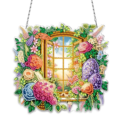 Frühling Diamond Painting Erwachsene,5D Diamond Art Painting Hängende Anhänger Kit,DIY Blumen Painting Türkranz mit Kette,Diamond Painting Fensterbilder,Wandbehang Kits für Fenster Wand Decor (01) von Keho Keho Kehongdun