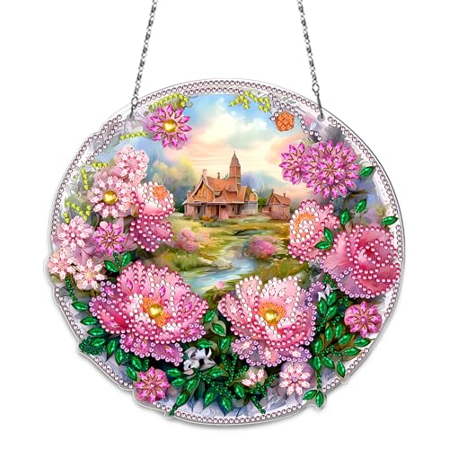 Frühling Diamond Painting Erwachsene,5D Diamond Art Painting Hängende Anhänger Kit,DIY Blumen Painting Türkranz mit Kette,Diamond Painting Fensterbilder,Wandbehang Kits für Fenster Wand Decor (05) von Keho Keho Kehongdun