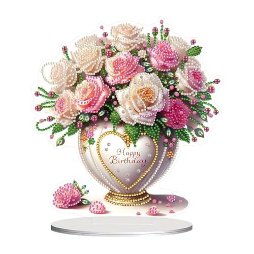 Geburtstagsgeschenk,Diamond Painting Erwachsene mit Happy Birthday,5D Blumen Doppelseitig Diamant Painting Tischdeko,DIY Diamond Painting Frühling Deko,Diamant Malerei Ornamente Bastelset (01) von Keho Keho Kehongdun